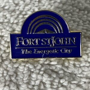 5/$35 Vintage Fort St. John The Energetic City Navy Blue Enamel Souvenir Pin